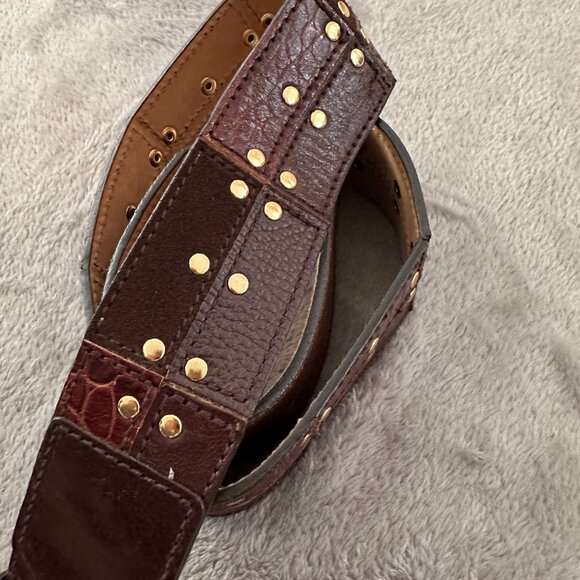 Michael Kors Brown Gold Leather Patchwork Studded Thick Belt Women's MEDIUM - Picture 2 of 7